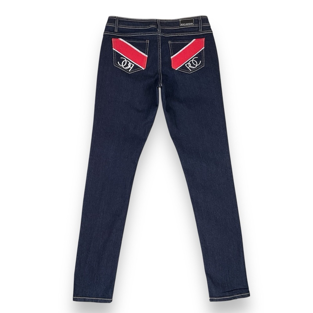 Rocawear Jeans Women Size 11 (ACTUAL 31x32.5) Dark Blue Skinny Low Rise Y2K